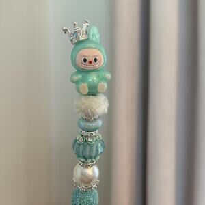 Teal Labubu Inspired Handmade Beaded Pen – Sustainable Charm | Unique Gift